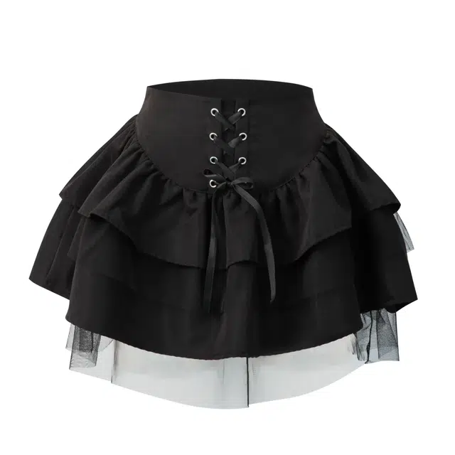 花山家的猫 纯色高腰短款蓬蓬裙制服下装 女款 黑色