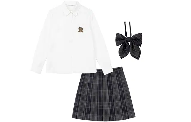 东鲸岁时记 纯色长袖衬衫百褶短款半身格裙制服套装 女款