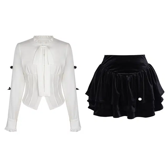 花铃太太 学院风纯色长袖上衣高腰半身裙裙装套装 女款