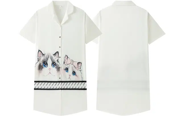 宫蝶 冰丝短袖宽松舒适睡衣家居服卡通休闲可爱开衫夏季睡裙 女款