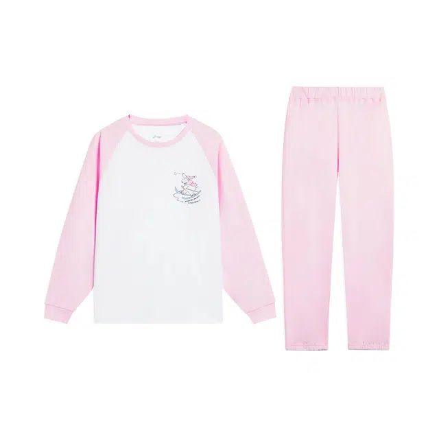 李宁儿童 运动生活系列 撞色圆领套头上衣松紧腰束脚内衣休闲运动套装 儿童款