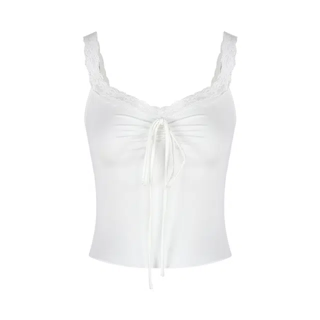 玉儿恋 纯欲吊带夏季蝴蝶结蕾丝内搭打底短款甜辣妹外穿上衣背心 女款 白色