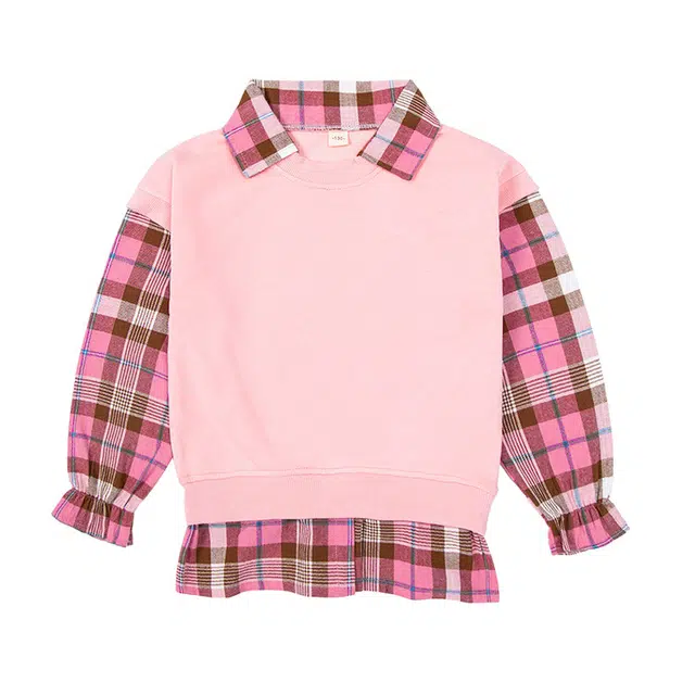 俞兆林卫衣 假两件翻领舒适长袖 粉色 中小童