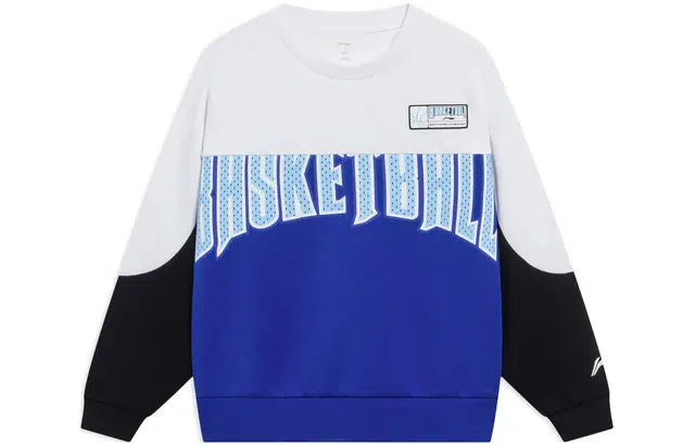 李宁儿童 篮球系列 拼接字母印花圆领长袖卫衣 儿童款 中蓝色