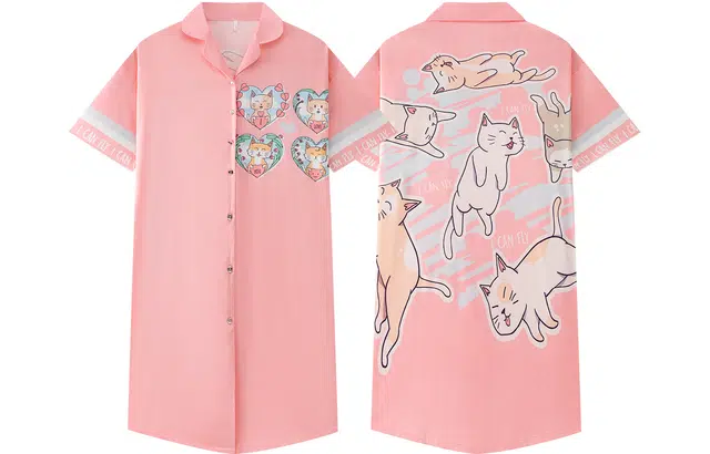 宫蝶 冰丝短袖宽松睡衣家居服卡通休闲可爱开衫夏季睡裙 女款