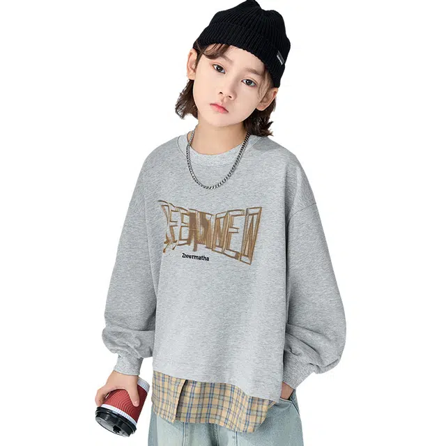 雅鹿卫衣 假两件洋气长袖简约 灰色 儿童款