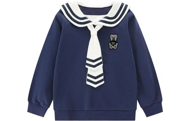 梦特娇 童装 卡通图案休闲简约百搭长袖卫衣 女童 深蓝色