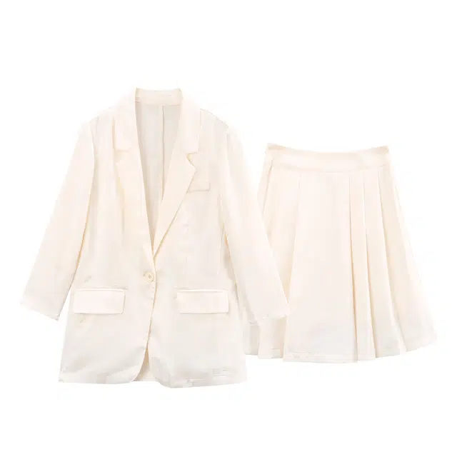 苏醒的乐园 通勤纯色西装领长袖薄款上衣宽松短裙两件套裙装套装 女款 米色