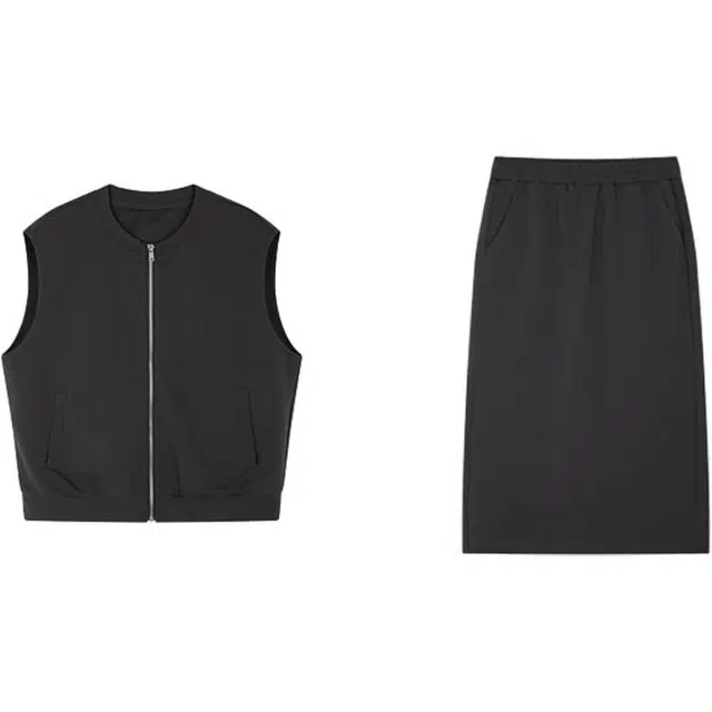 沫晗依美 圆领纯色上衣高腰半身裙裙装套装 女款 深灰色