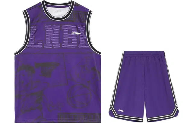 李宁儿童 童装 运动篮球系列 卡通漫画印花比赛休闲运动套装 男童 紫色