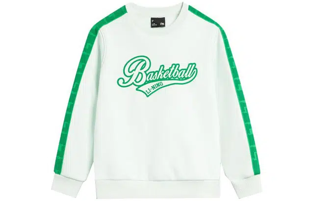 李宁儿童 童装 运动生活系列 字母拼接圆领套头抓绒卫衣 女童 波浪蓝