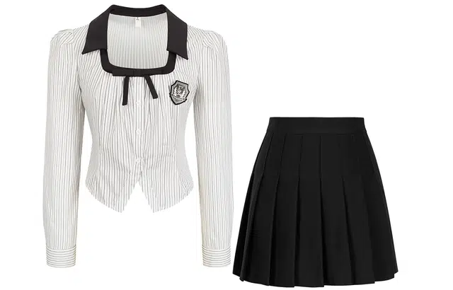 九条喵 拼接长袖收腰衬衫半身裙制服 女款