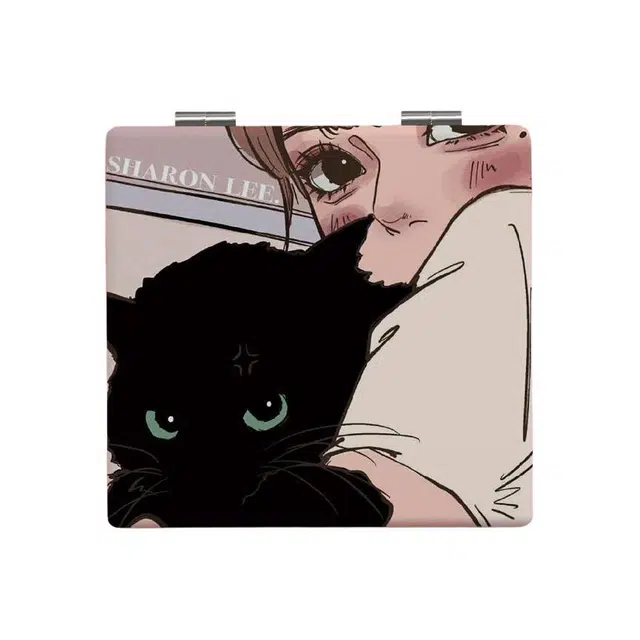 计轩 高级感猫咪便携折叠随身带手拿翻盖式化妆镜子