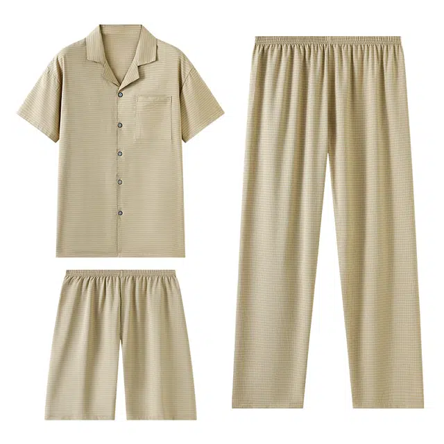 好福份 薄款翻领开衫纯色柔软休闲可外穿家居服睡衣套装 男款