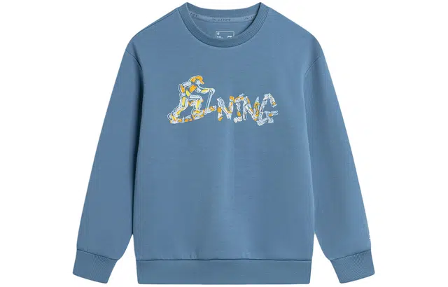 大童 李宁儿童 运动生活系列 字母印花套头长袖圆领卫衣 冠冕蓝