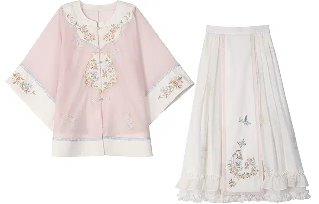 森女部落 解语花 原创新中式国风刺绣上衣汉元素粉色甜美裙子汉洋折衷素雅套装