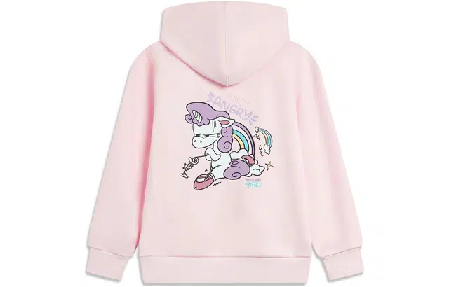 李宁儿童 童装 运动生活系列 卡通印花套头连帽卫衣 儿童款 淡玫瑰粉