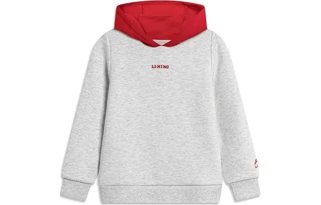 李宁儿童 运动生活系列 拼接字母印花连帽长袖卫衣 儿童款 花灰深南极灰