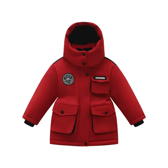 鸭鸭 连帽拉链中长款羽绒服 中小童