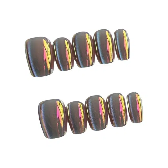 计轩 炫彩晕染电镀猫眼  穿戴甲 短款极光琉璃渐变 哑光