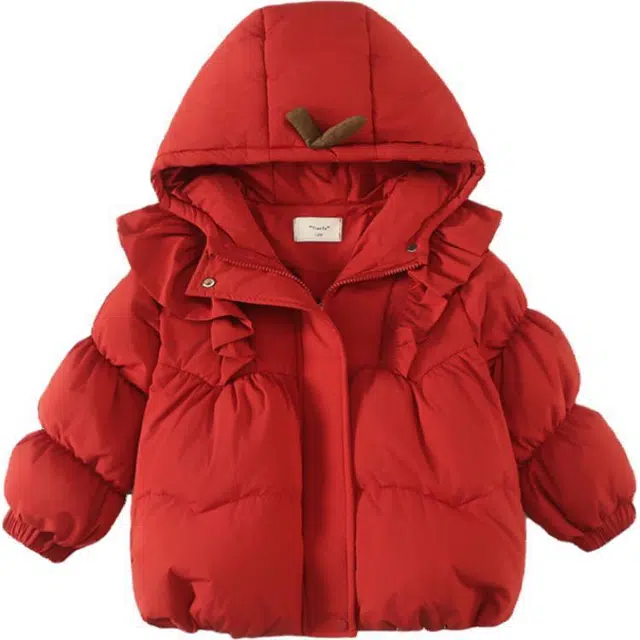 雅鹿棉衣 舒适百搭连帽拉链长袖 红色 中小童