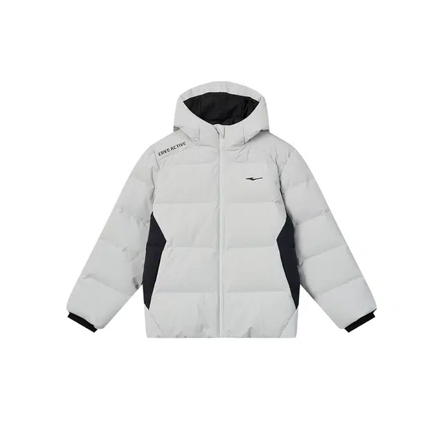 鸿星尔克儿童 拼接拉链连帽舒适透气休闲羽绒服 星辰灰 青少年