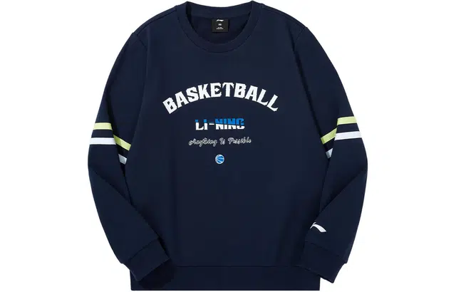 李宁儿童 篮球系列 字母印花圆领长袖卫衣 儿童款 海军蓝