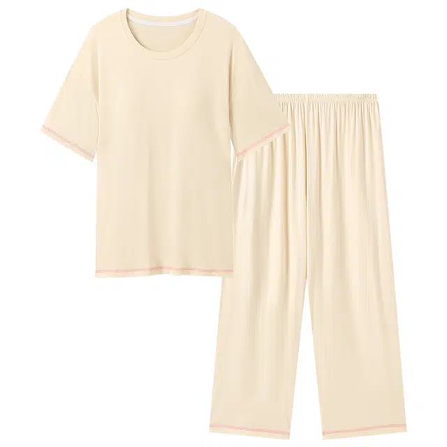 好福份 圆领短袖纯色休闲百搭可外穿家居服睡衣套装 女款