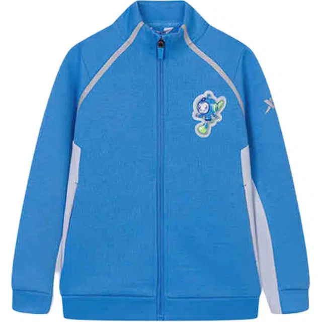 特步 拼色拉链立领舒适透气百搭休闲夹克外套 碧清蓝 中小童