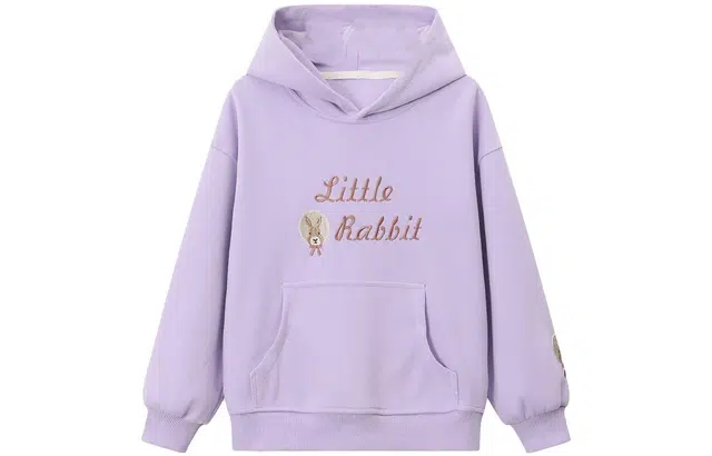 梦特娇 童装 纯色印花连帽长袖卫衣 女童