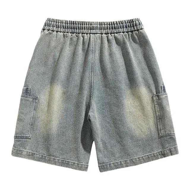 加荣 薄款美式高街大码水洗做旧痞帅宽松休闲五分裤工装牛仔短裤 男女同款