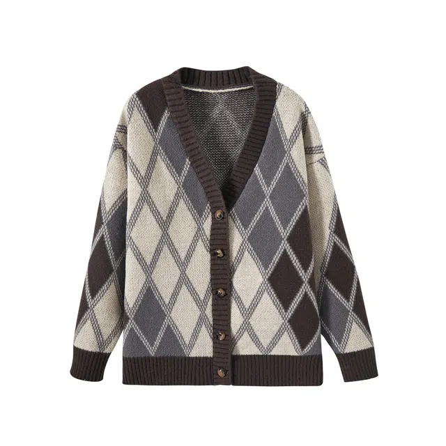 花山家的猫 排扣毛衣开衫长袖衬衫配格子领带制服 女款