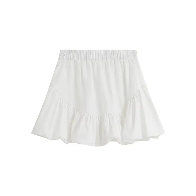 茵曼 法式花苞蓬蓬松紧腰芭蕾风半身裙休闲短裙 女款 云朵白