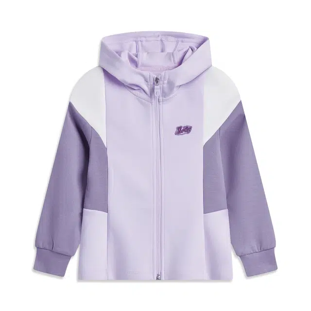李宁儿童 运动生活系列 时尚简约柔软亲肤连帽卫衣 淡绮紫/浅乌紫 中小童