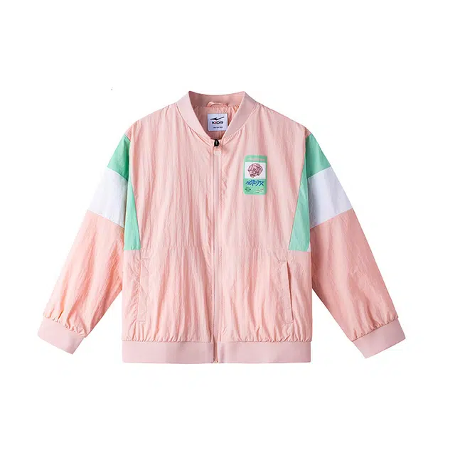 鸿星尔克儿童夹克外套 时尚舒适百搭透气长袖 淡粉橘 青少年