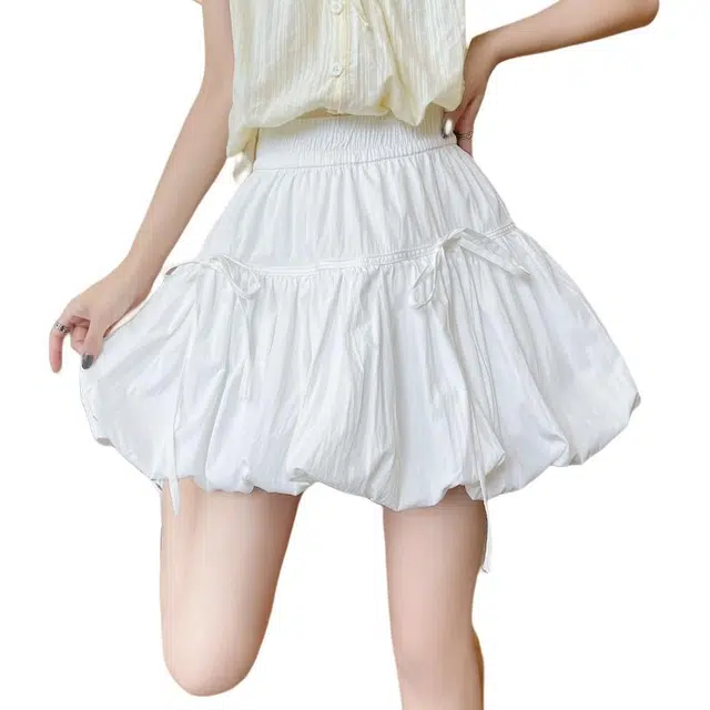 沐晓欣 可爱显瘦蝴蝶结花苞百搭防走光半身裙休闲短裙 女款