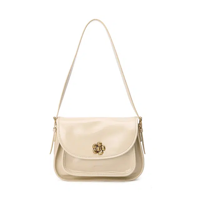 西木汀 晨曦 法式高级感小众百搭 合成革拼牛皮 单肩包 小号 女款 深邃黑/米白色