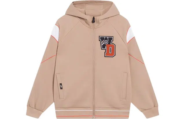 李宁儿童 童装 韦德系列 字母印花连帽开襟运动卫衣 男童 巧心褐