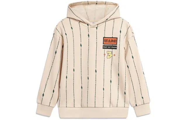 李宁儿童 童装 韦德系列 闪电纹路抓绒连帽套头卫衣 男童 木薯杏