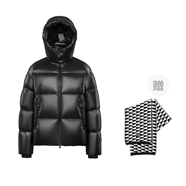 高梵 时尚百搭连帽拉链长袖羽绒服 曜石黑 青少年