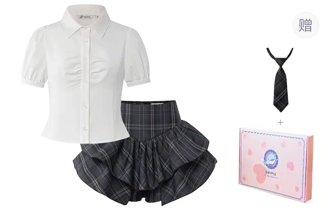 东鲸岁时记 学院风短款收腰短袖衬衫格纹蛋糕短裙制服 女款 礼盒装