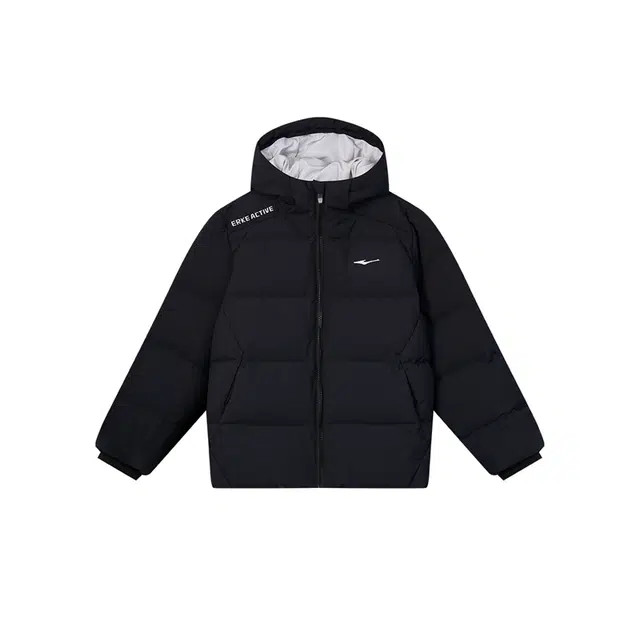 鸿星尔克儿童 纯色拉链连帽舒适透气休闲羽绒服 正黑 青少年