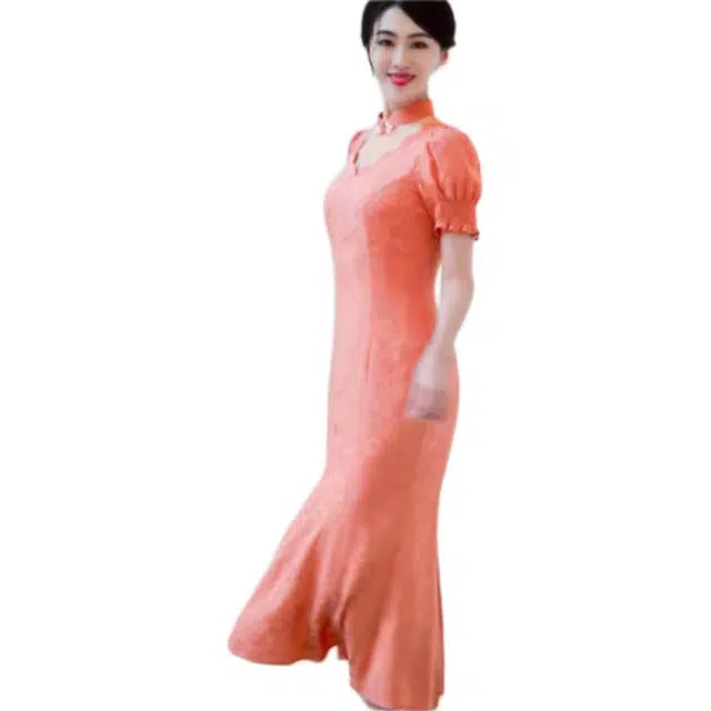 四美子 提花镂空立领短袖旗袍 相思子