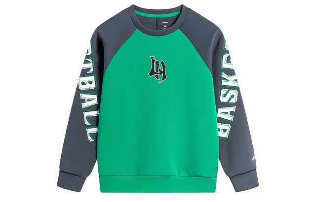 李宁儿童 篮球系列 字母印花拼接圆领长袖卫衣 儿童款 新薄荷绿