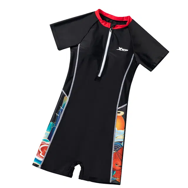 特步 锦鲤印花平角短袖连体泳装 女款