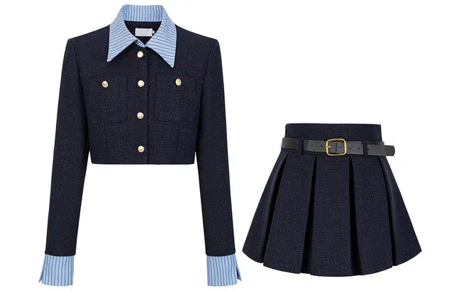 九条喵 拼接西装短款外套百褶半身裙制服 女款