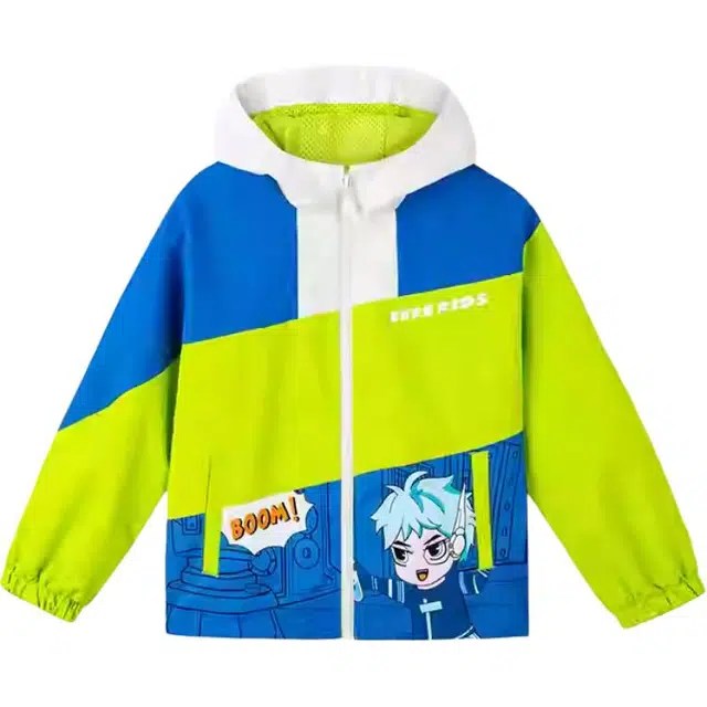 鸿星尔克 卡通动漫字母拼色拉链连帽运动夹克外套 新芽绿中小童