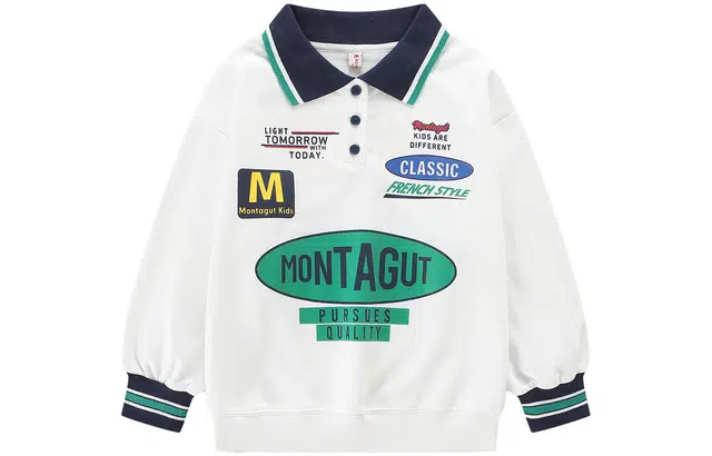 梦特娇 童装 字母休闲套头长袖卫衣 男童女童 白色