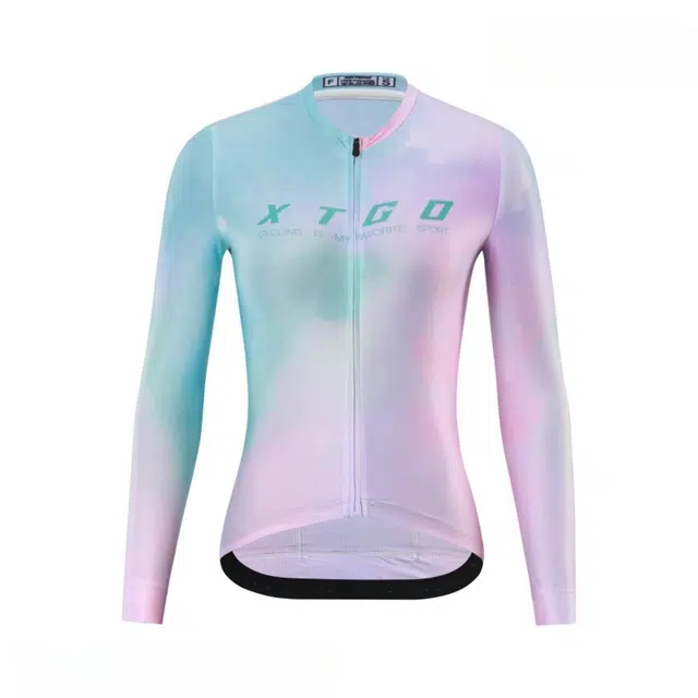 木清清 晕染字母印花透气吸汗拉链骑行服 女款 青粉