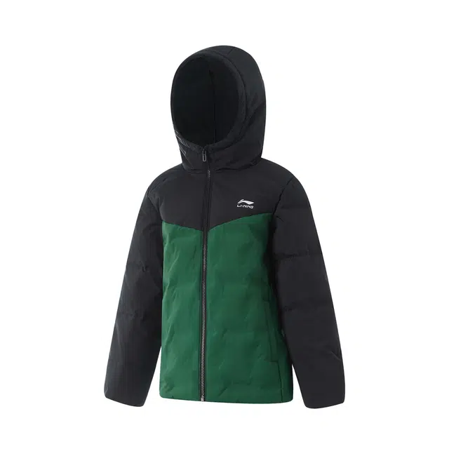 李宁儿童 时尚宽松舒适洋气潮流拼接百搭羽绒服 云杉绿 青少年